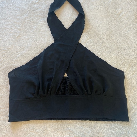 Black Cross Over Boho Style Halter Top Crop Top - Picture 7 of 9